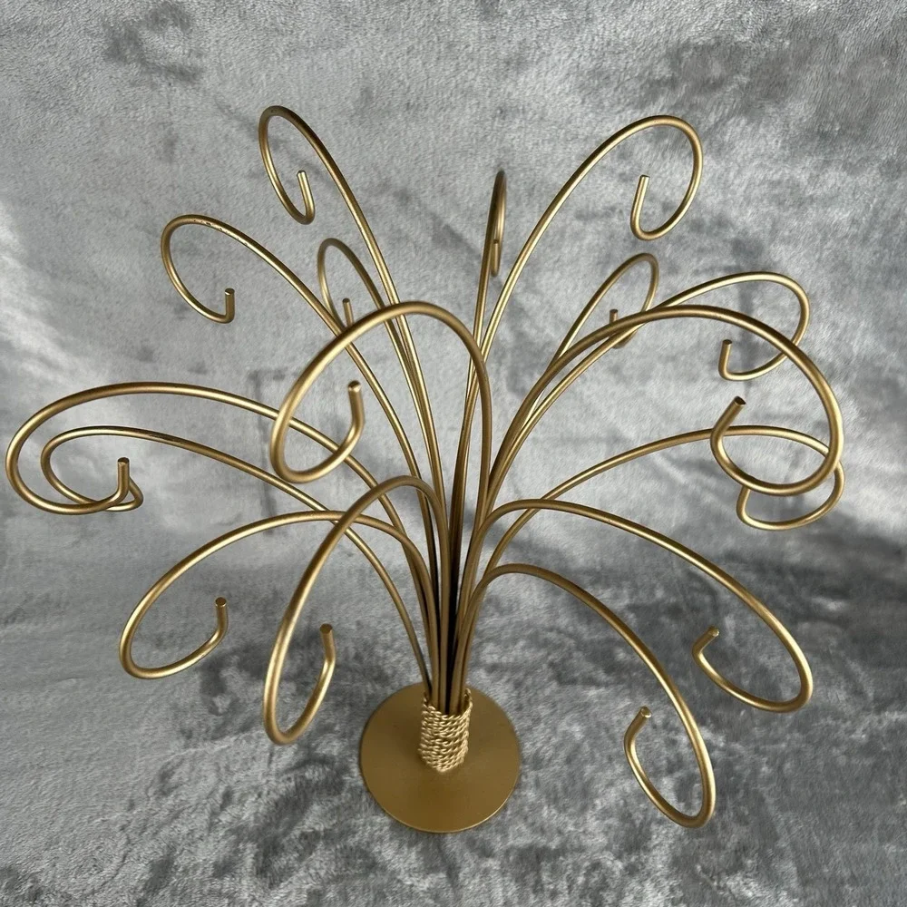 VTG‎ MCM Metal Christmas Ornament Display Tree Stand Holder Hanger Gold Fountain